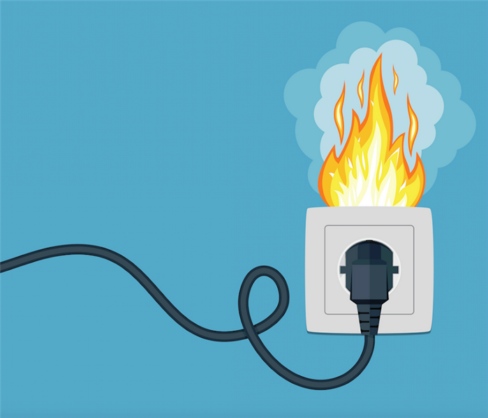 an outlet that's on fire with something plugged in